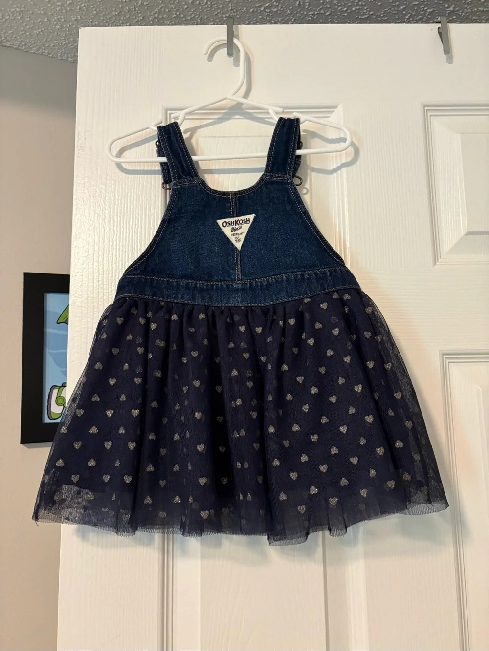 OshKosh B'gosh Denim Overall Dress with Navy Heart Tulle